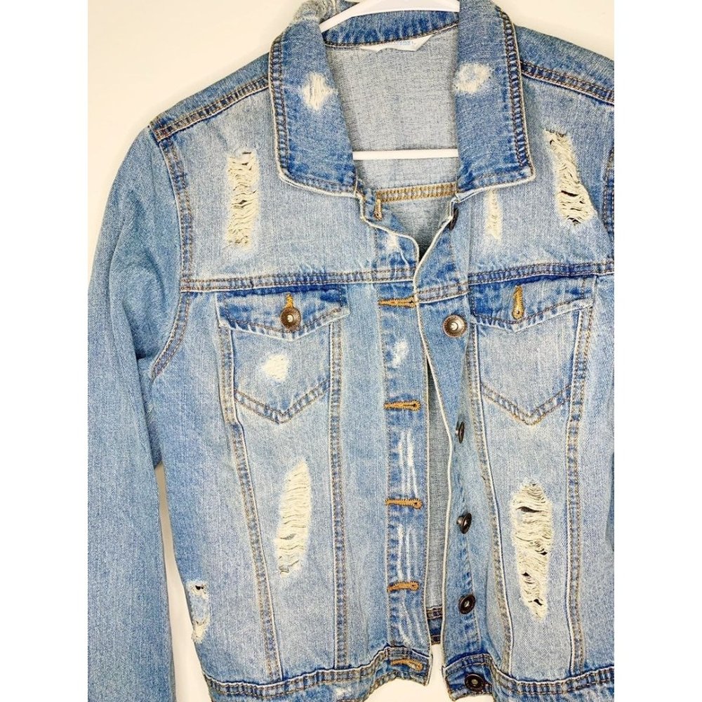 Stone Washed Large Ripped Denim Jacket